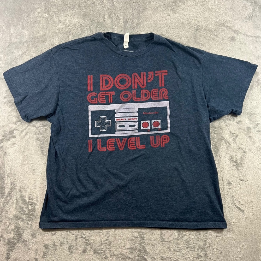 NINTENDO Graphic Tee Mens XL Blue "I Level Up" NES Controller Shirt Retro Gaming